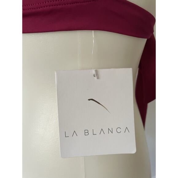 La Blanca Swim Bikini Top Plunge Triangle Cut Out Magenta Swimwear - Picture 6 of 7